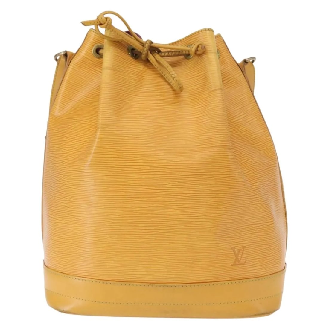 Louis Vuitton Noe Yellow Epi Leather Shoulder Bag: Louis Vuitton Noe Yellow Epi Leather Shoulder Bag This pre-owned Louis Vuitton Noe handbag crafted from yellow Epi leather features a spacious design suitable for women. It exhibits signs of wear incl