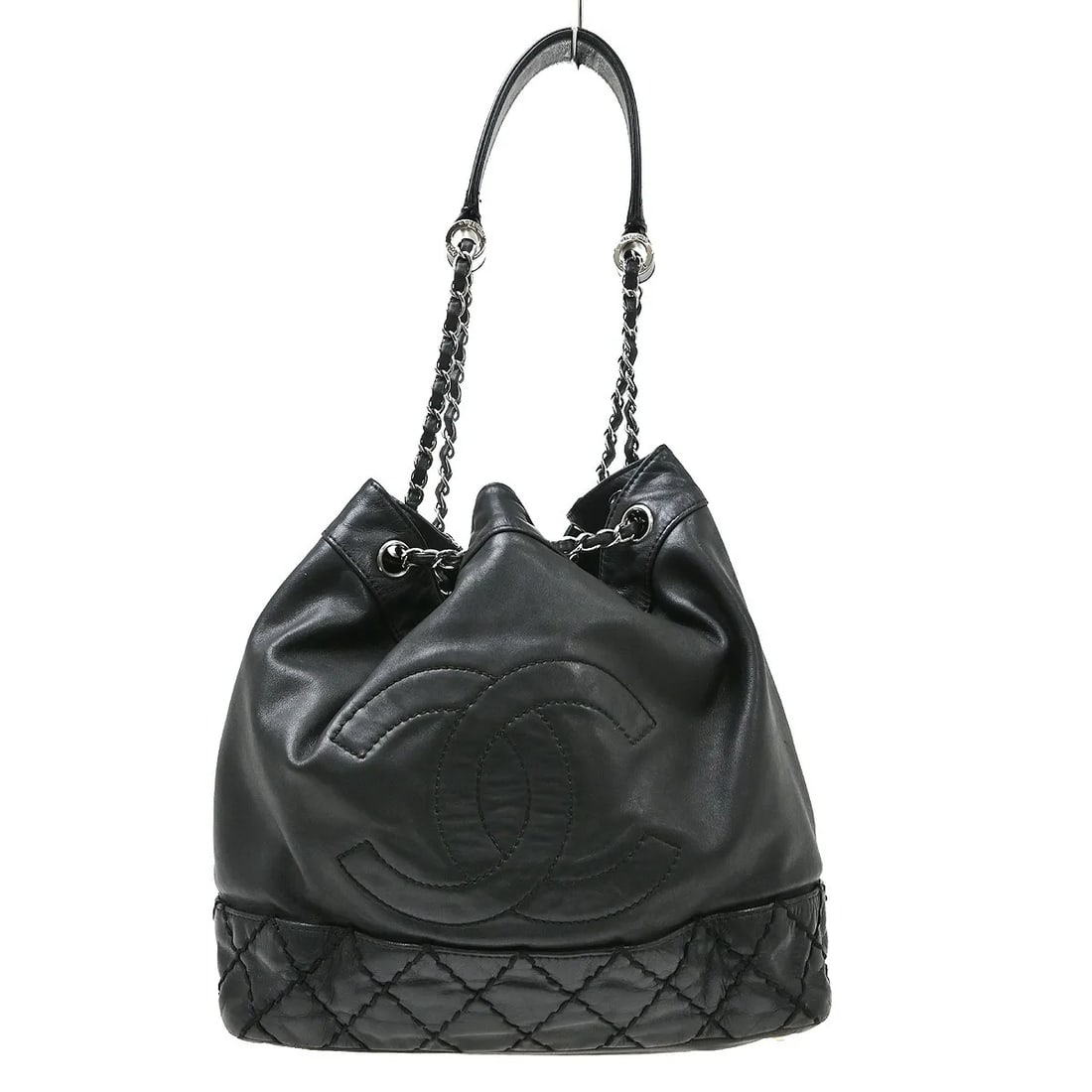 Chanel Vintage CC Bucket Bag Black Leather Drawstring (1 of 8)