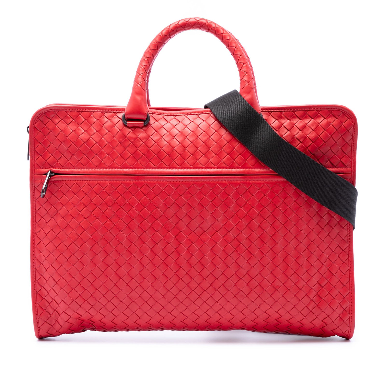 Red Leather Briefcase Bottega Veneta Nappa Intrecciato: Red Leather Briefcase Bottega Veneta Nappa Intrecciato Bottega Veneta Nappa Intrecciato briefcase crafted in woven nappa leather. This business bag features rolled leather handles, a detachable flat c