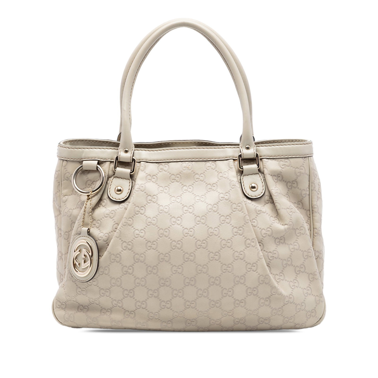 Gucci Guccissima brown leather tote bag: Gucci Guccissima brown leather tote bag The Guccissima Sukey Tote is crafted from embossed leather and features rolled leather handles. It has an open top with a magnetic snap closure, an interior zip