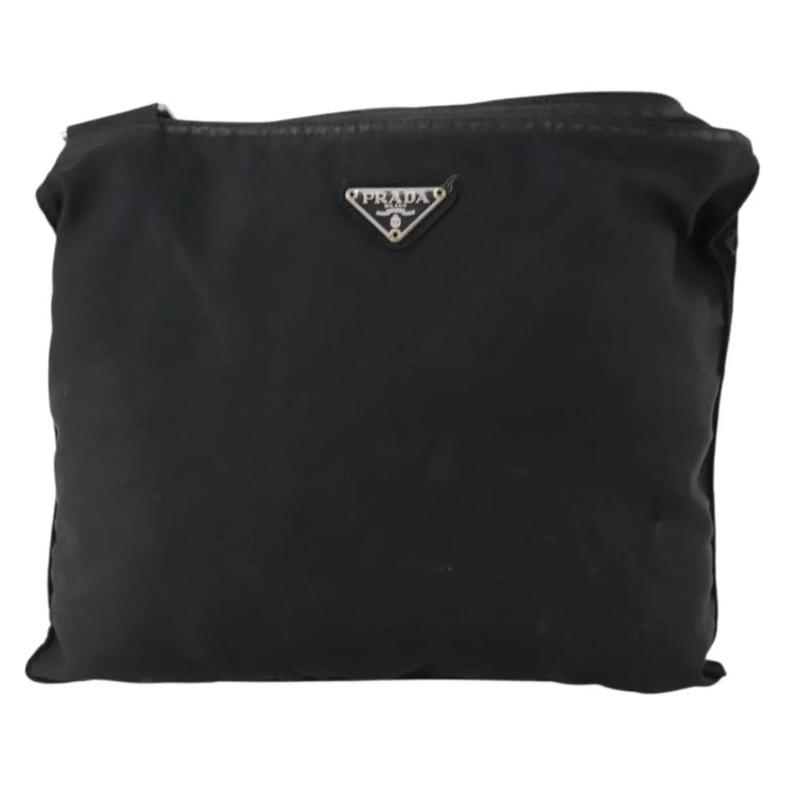 Black Nylon Flat Messenger Shoulder Bag by Prada: Black Nylon Flat Messenger Shoulder Bag by Prada This Prada Flat Messenger Bag features a sleek unisex design crafted from durable black nylon. The bag has a flat structure with a single compartment a