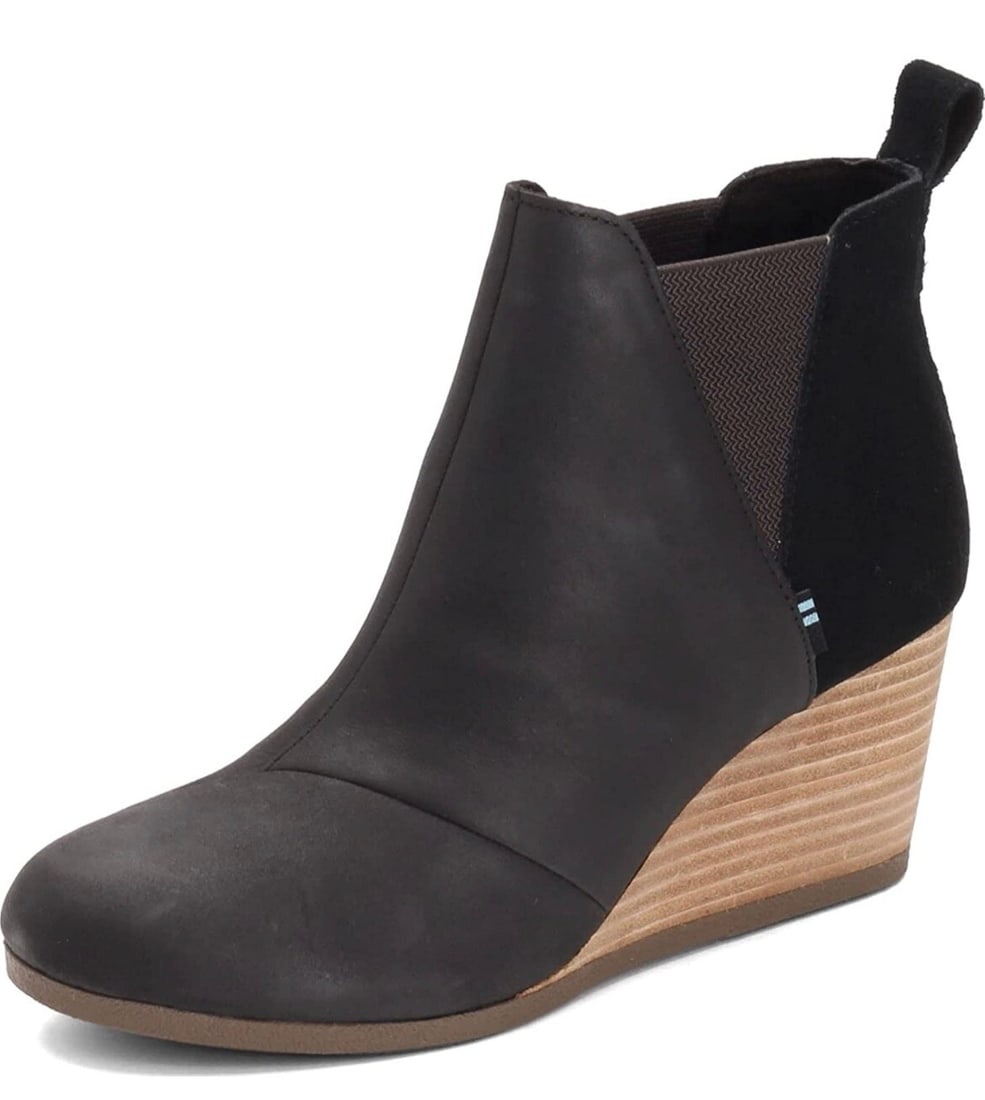 TOMS Kelsey Black Leather Wedge Bootie Women's 5.5 (1 of 8)