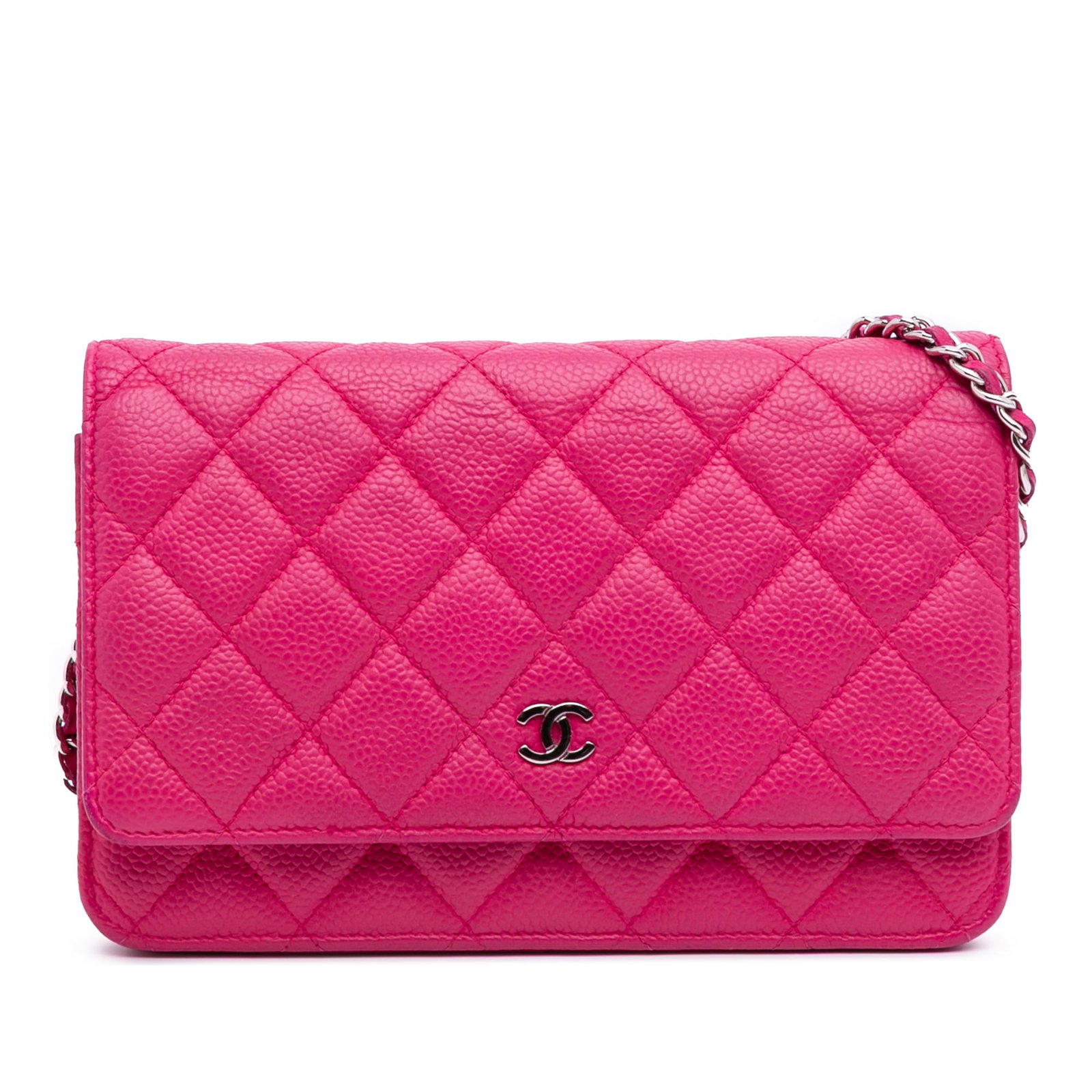 Chanel Classic Caviar Wallet On Chain Pink Leather Bag: Chanel Classic Caviar Wallet On Chain Pink Leather Bag The Chanel Classic Caviar Wallet On Chain is a luxurious accessory crafted from quilted caviar leather in a charming pink hue. It features a styl