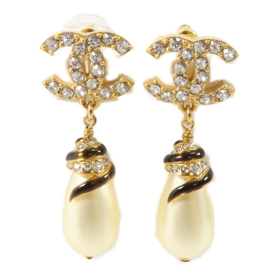 CHANEL Gold Tone Pierced CC Earrings: CHANEL Gold Tone Pierced CC Earrings These CHANEL CC pierced earrings feature a gold-tone finish and are crafted from unspecified metal. Designed for women, they showcase the iconic CC logo and do not