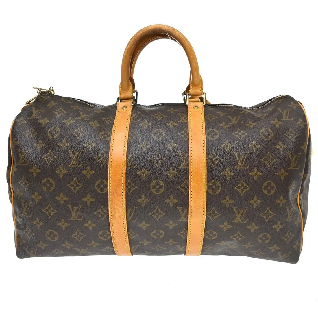 Louis Vuitton Keepall Monogram Canvas Travel Bag 45cm x 27cm x 20cm: Louis Vuitton Keepall Monogram Canvas Travel Bag 45cm x 27cm x 20cm This Louis Vuitton Keepall Bag features the iconic monogram canvas in brown, designed for unisex use. The bag shows visible signs of