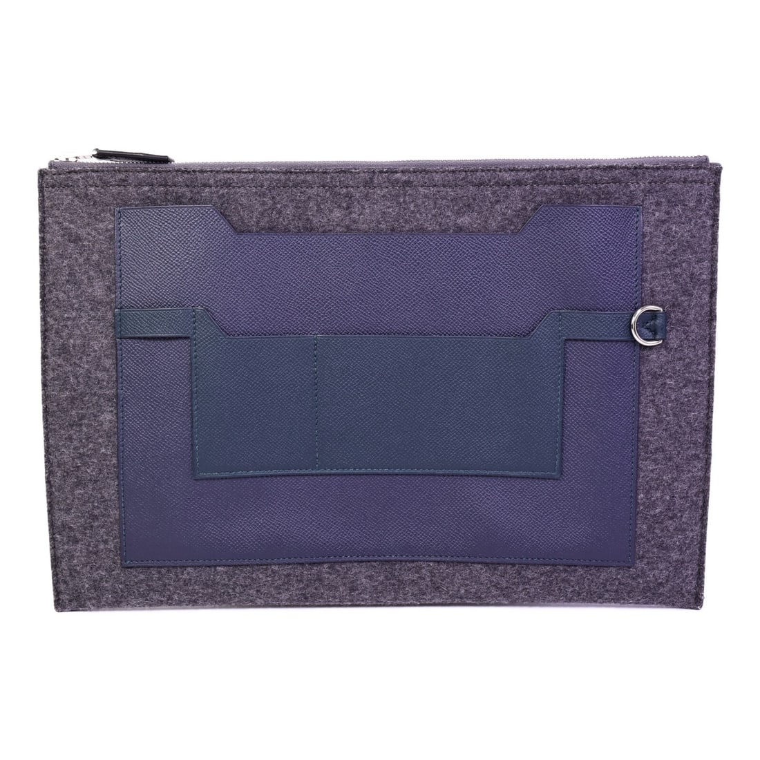 Hermes Toodoo Pouch 29 Clutch Epsom Leather Wool Navy Green: Hermes Toodoo Pouch 29 Clutch Epsom Leather Wool Navy Green This Hermes Toodoo Pouch 29 Clutch Bag features a sophisticated combination of Epsom leather and wool in Blue Nuit and Vert Cypre. Designed 