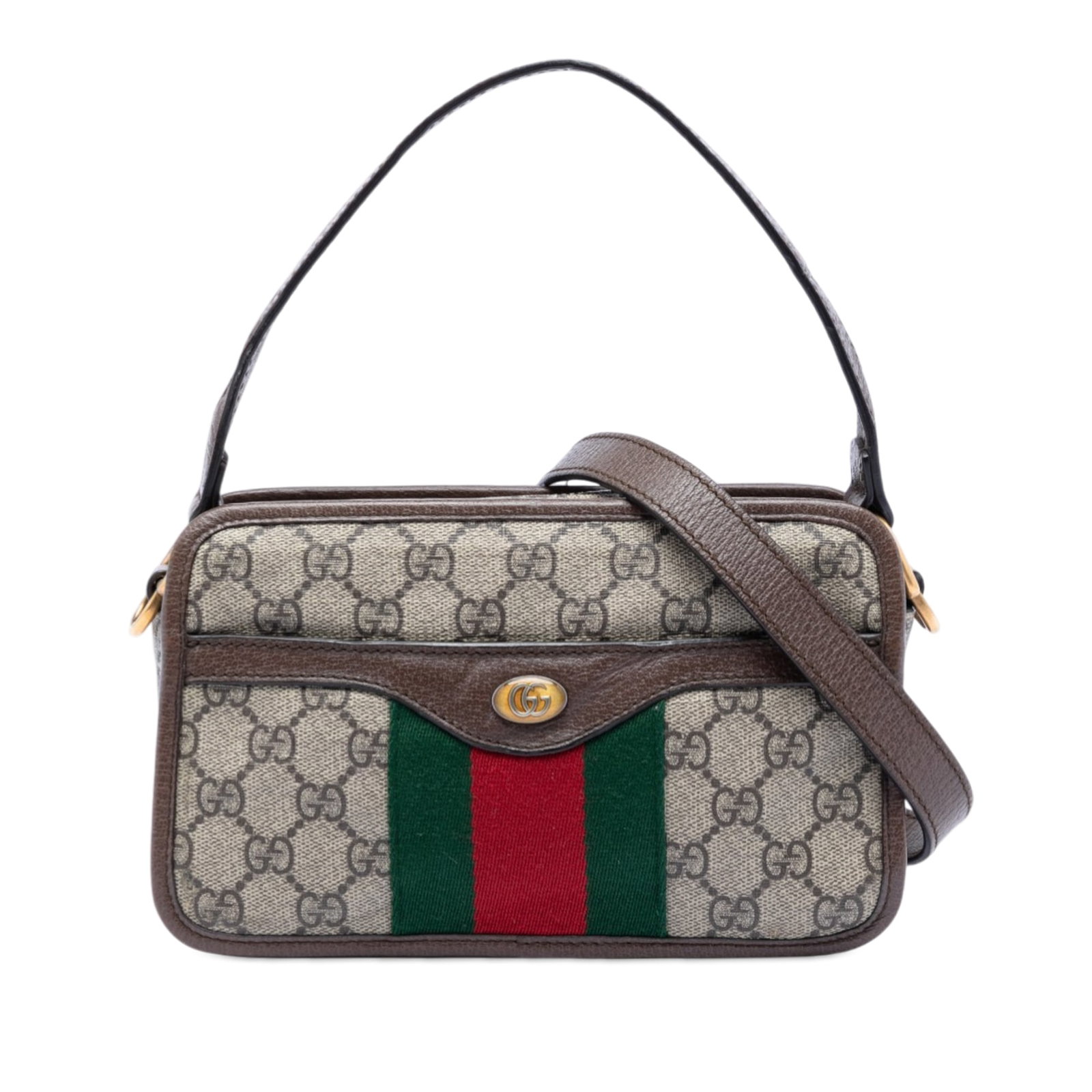 Gucci Ophidia Small GG Supreme Beige Canvas Satchel with Web Detail: Gucci Ophidia Small GG Supreme Beige Canvas Satchel with Web Detail This Gucci Small GG Supreme Web Ophidia Top Handle Bag is crafted from coated canvas with web detail and leather trim. It features a