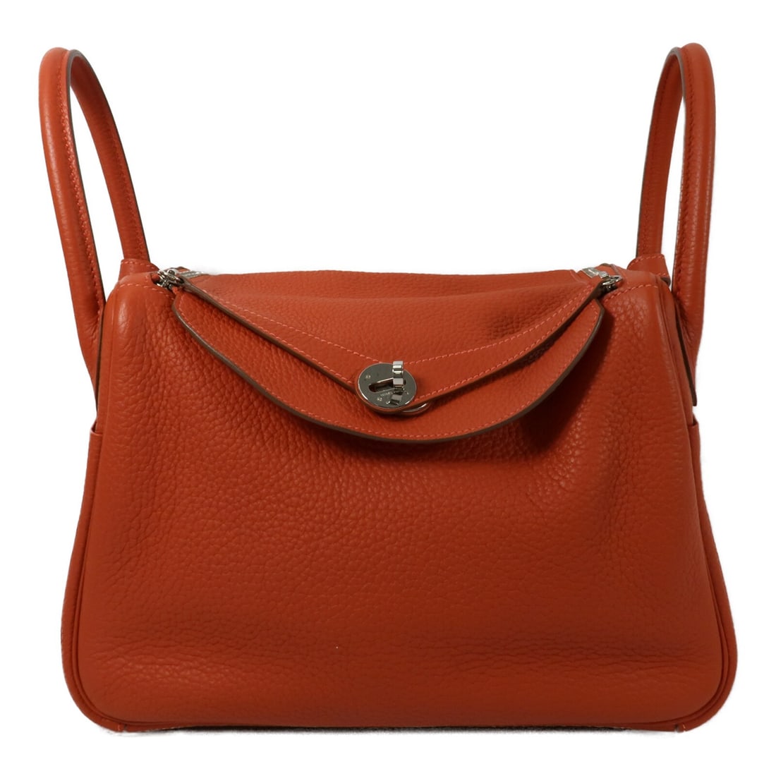 Hermes Lindy 30 Orange Taurillon Clemence Leather Shoulder and Handbag PHW: Hermes Lindy 30 Orange Taurillon Clemence Leather Shoulder and Handbag PHW This Hermes Lindy 30 is a versatile 2-way shoulder bag crafted from Taurillon Clemence calfskin leather in a striking orange 