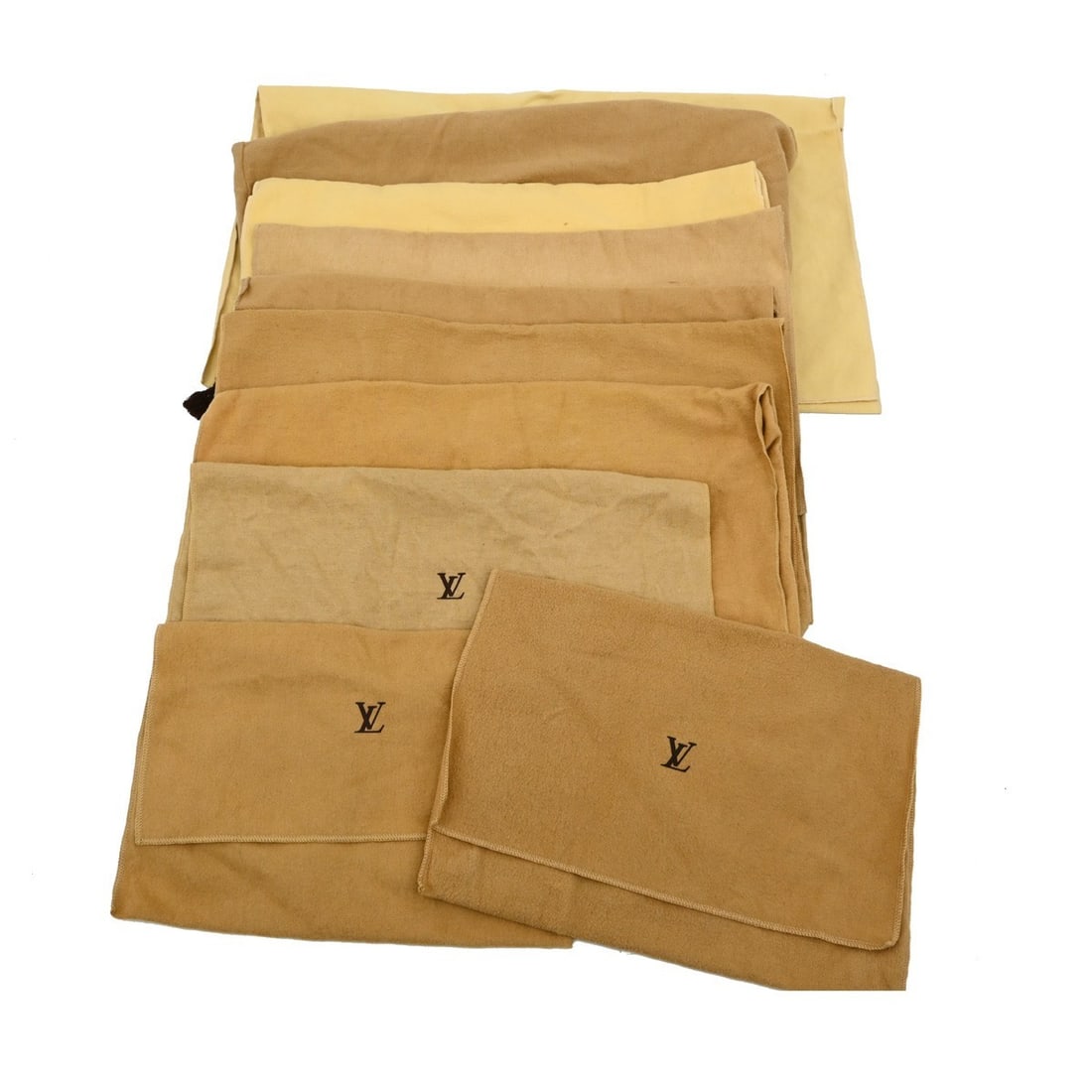 Set of 10 Louis Vuitton authentic cotton dust bags brown beige: Set of 10 Louis Vuitton authentic cotton dust bags brown beige Set of 10 authentic Louis Vuitton dust bags in brown and beige cotton. These unisex dust bags show overall signs of use with reasonable w