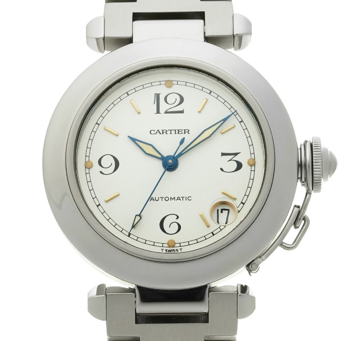 Cartier W31015M7 Pasha C automatic wristwatch white dial stainless steel: Cartier W31015M7 Pasha C automatic wristwatch white dial stainless steel Cartier Pasha C automatic wristwatch with a white dial and stainless steel construction. This pre-owned unisex watch is made in