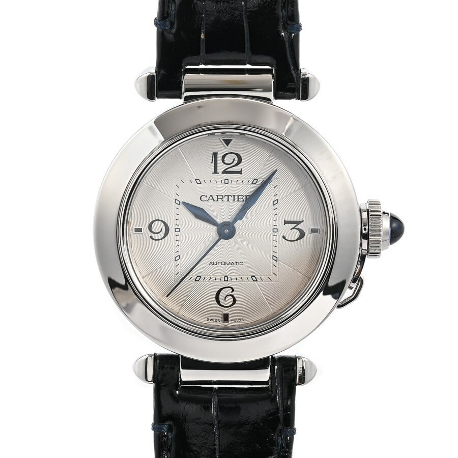Cartier WSPA0012 Pasha 35mm automatic wristwatch silver dial leather strap: Cartier WSPA0012 Pasha 35mm automatic wristwatch silver dial leather strap Cartier Pasha de Cartier wristwatch with a silver dial and automatic movement. This pre-owned unisex watch is made in Switzer