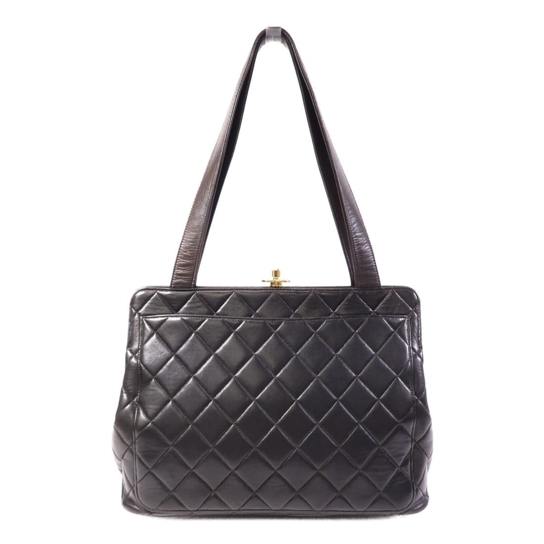 Chanel Brown Lambskin Vintage CC Shoulder Bag with Gold Hardware: Chanel Brown Lambskin Vintage CC Shoulder Bag with Gold Hardware This vintage CHANEL shoulder bag is crafted from luxurious brown lambskin leather and features the signature CC design. The bag is desi