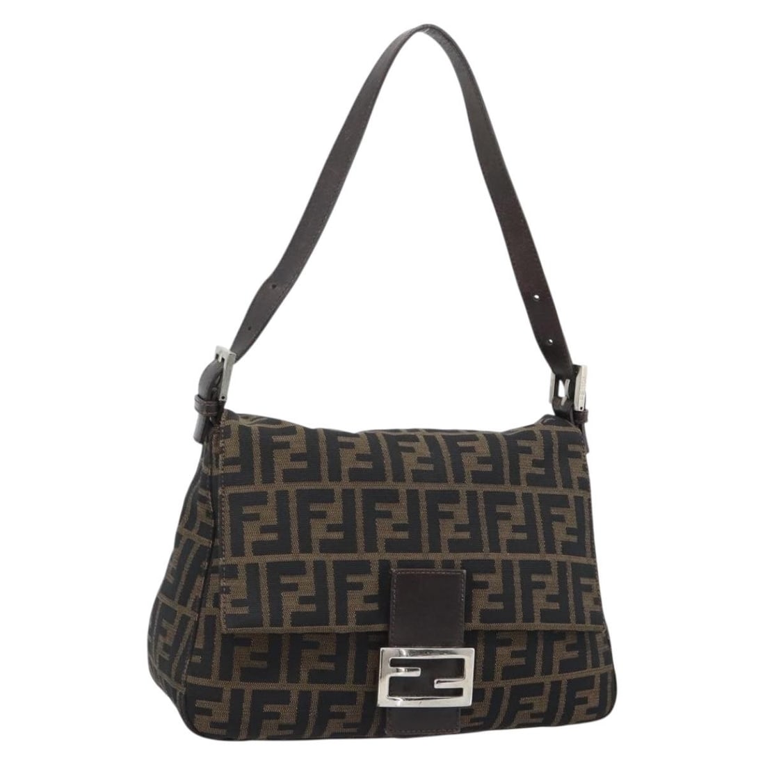 Fendi Mamma Baguette Zucca Canvas Shoulder Bag Black Brown Silver: Fendi Mamma Baguette Zucca Canvas Shoulder Bag Black Brown Silver Authentic Fendi Mamma Baguette shoulder bag in black, brown, and silver Zucca canvas. This women's bag includes a dust bag and is made