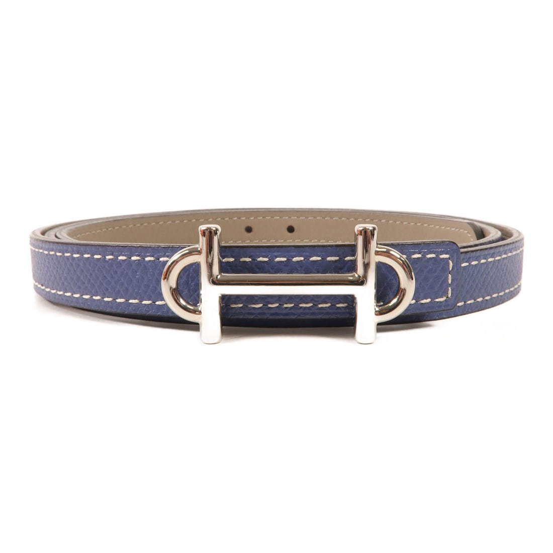 Gamma 90cm Blue Calfskin Belt by Hermes with Palladium Hardware (1 of 6)