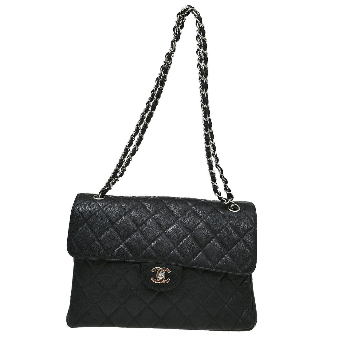 CHANEL Double Sided Classic Flap Shoulder Bag Black Caviar Leather: CHANEL Double Sided Classic Flap Shoulder Bag Black Caviar Leather Chanel Double Sided Classic Flap shoulder bag in black caviar skin leather with a matelasse quilted exterior, turnlock closure, and s