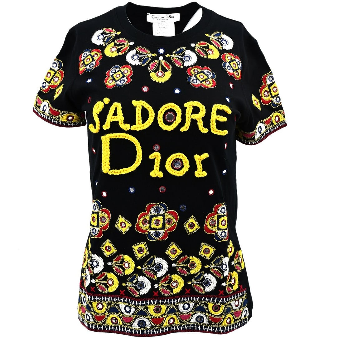 Dior 4P16155200 black cotton logo T shirt size 38: Dior 4P16155200 black cotton logo T shirt size 38 Black Christian Dior short sleeve T-shirt in 100% cotton with a round neckline, regular fit, and logo accent. Made in Italy, this women's casual top i