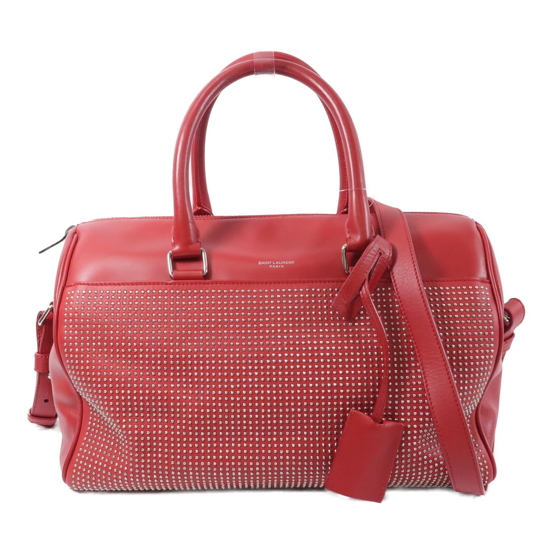 Saint Laurent Studded Classic Duffle Red Calfskin Shoulder Bag (1 of 15)