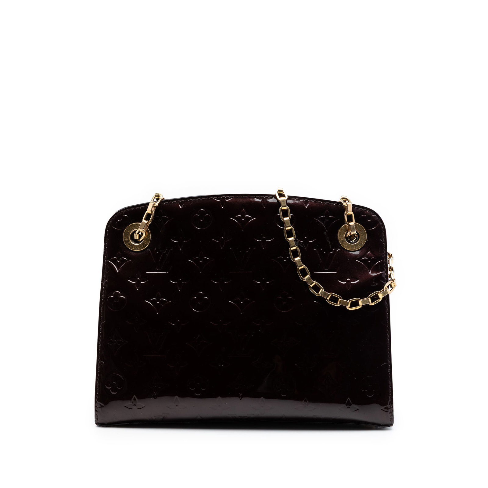 Louis Vuitton Virginia MM Purple Monogram Vernis Leather Handbag: Louis Vuitton Virginia MM Purple Monogram Vernis Leather Handbag Louis Vuitton Monogram Vernis Virginia MM handbag in purple vernis leather with chain straps and an open top secured by a lobster clasp