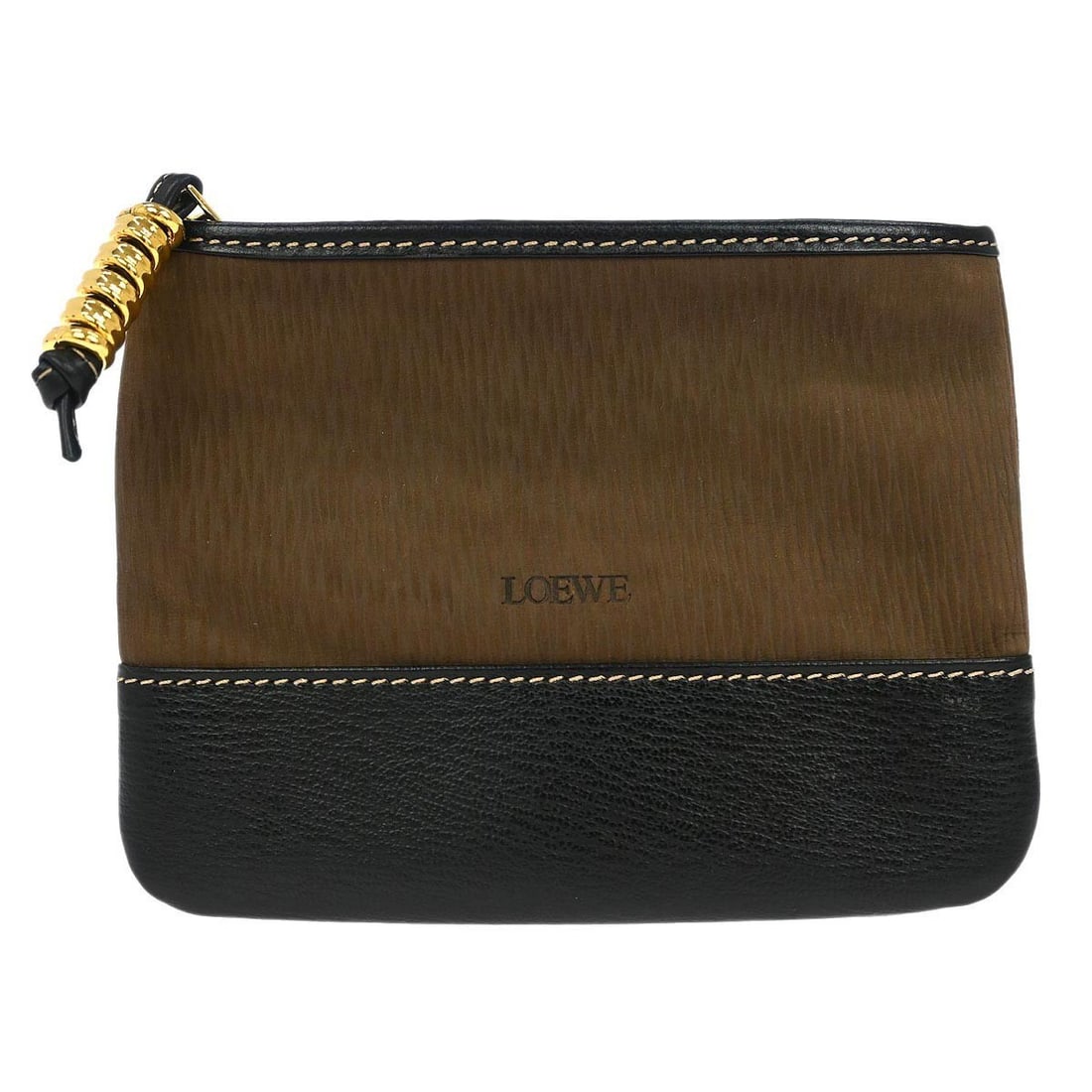 Loewe Velasquez Brown Leather Small Zip Clutch Pouch: Loewe Velasquez Brown Leather Small Zip Clutch Pouch Compact Loewe Velasquez pouch clutch bag in brown leather with a zip closure. This small women's clutch features a black lining and presents in ver