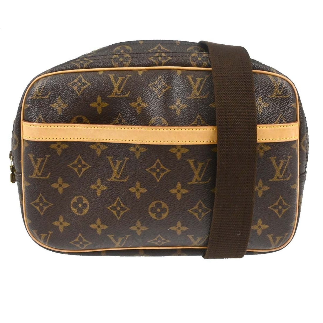 Louis Vuitton Reporter PM Monogram Canvas Crossbody Bag M45254: Louis Vuitton Reporter PM Monogram Canvas Crossbody Bag M45254 Vintage Louis Vuitton Reporter PM shoulder bag in brown Monogram canvas with leather trim. This small bag features a zip closure, an adju