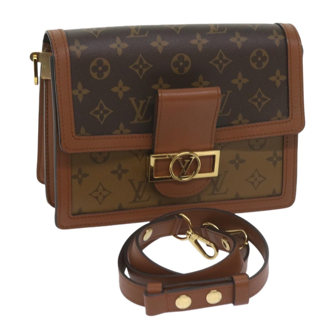 Louis Vuitton Dauphine MM Monogram Reverse Canvas Shoulder Bag M44391: Louis Vuitton Dauphine MM Monogram Reverse Canvas Shoulder Bag M44391 Louis Vuitton Dauphine MM shoulder bag in Monogram Reverse canvas. This women's bag includes a dust bag and shoulder strap. Condit