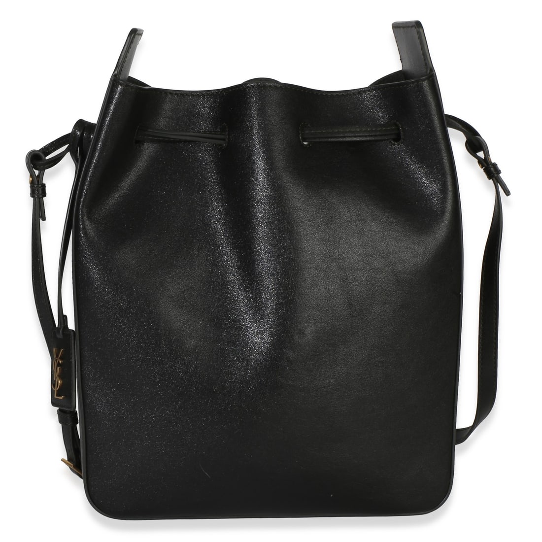 Saint Laurent Small Black Calfskin Bucket Bag with Clochette: Saint Laurent Small Black Calfskin Bucket Bag with Clochette This Saint Laurent small bucket bag is crafted from black calfskin leather and features a drawstring closure. The bag is lined with black s
