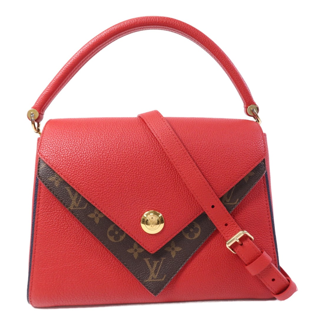 Louis Vuitton Double V Shoulder Bag Calfskin Monogram Red Brown M54624 GHW (1 of 18)