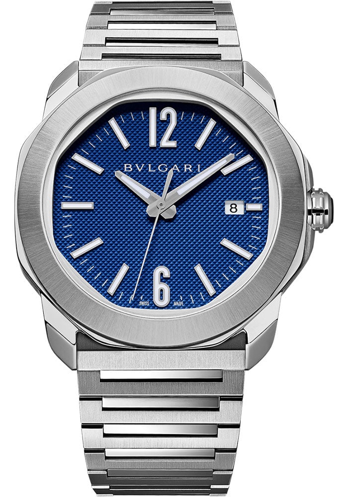 Bvlgari Octo Roma Men's Watch Blue Dial Bracelet Ref 103739 Papers: Bvlgari Octo Roma Men's Watch Blue Dial Bracelet Ref 103739 Papers The Bvlgari Octo Roma is a men's watch featuring a striking blue dial and a smooth bezel, complemented by a matching bracelet. This t