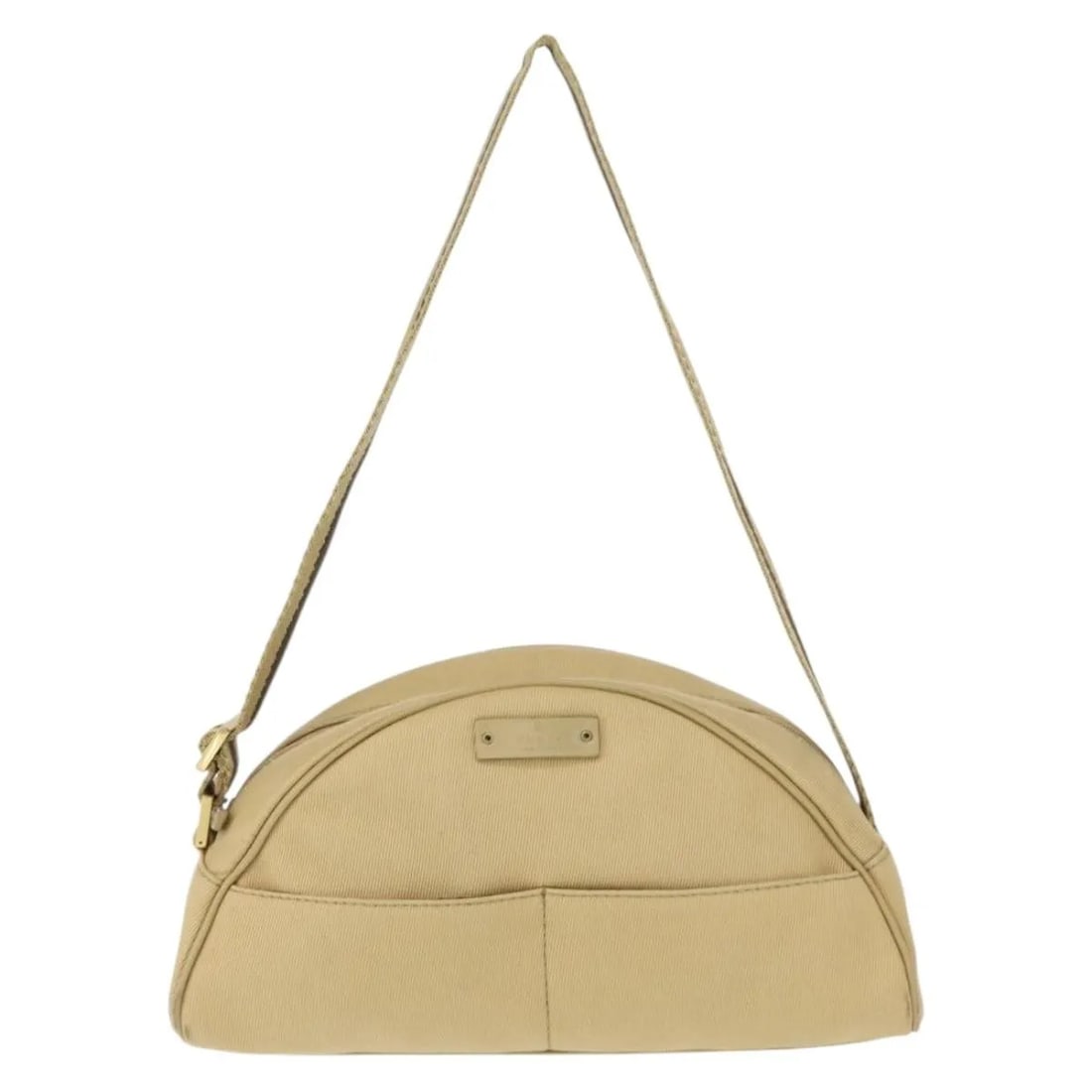 Gucci Vintage Beige Canvas Shoulder Bag Made in Italy: Gucci Vintage Beige Canvas Shoulder Bag Made in Italy This vintage Gucci shoulder bag for women features a beige canvas exterior with metal fittings. The bag shows signs of wear including surface defo