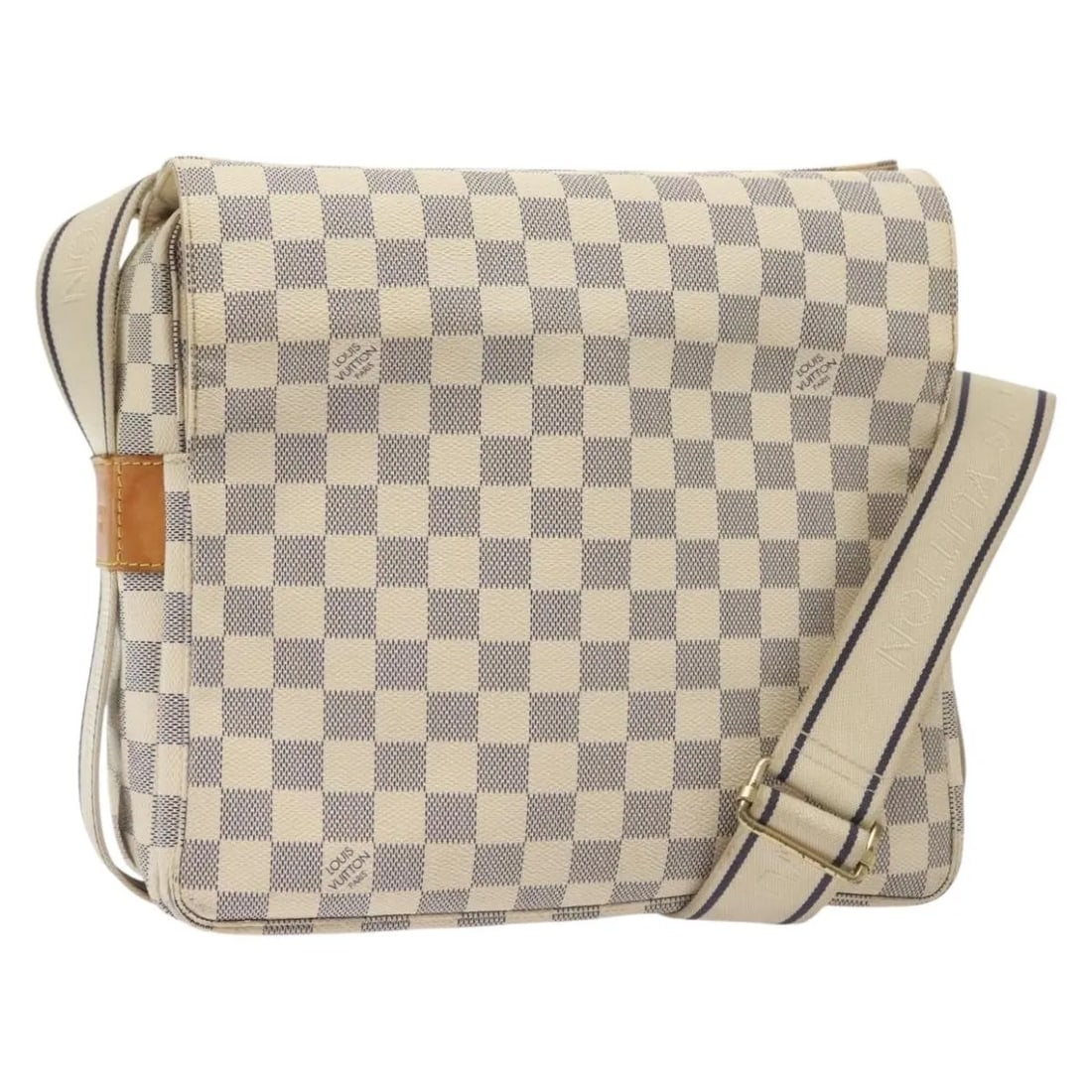 Louis Vuitton Naviglio White Canvas Handbag: Louis Vuitton Naviglio White Canvas Handbag The Louis Vuitton Naviglio Handbag in Damier is a unisex bag crafted from white canvas. Made in France, it features a spacious interior and is designed for 