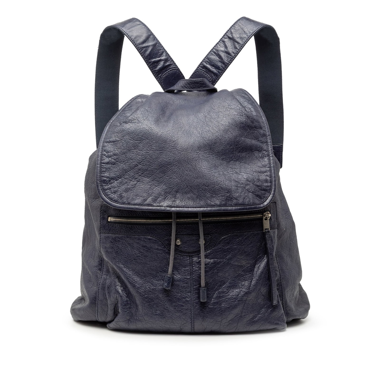 Balenciaga Motocross Classic Traveler Blue Lambskin Leather Backpack: Balenciaga Motocross Classic Traveler Blue Lambskin Leather Backpack This Balenciaga Motocross Classic Traveler Backpack is crafted from blue lambskin leather and features a flat leather top handle, a
