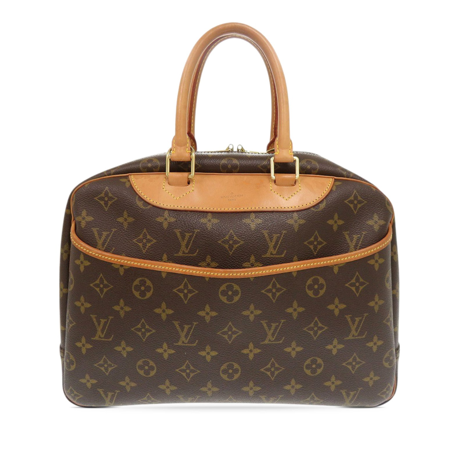 Louis Vuitton Deauville Monogram Canvas Brown Tote: Louis Vuitton Deauville Monogram Canvas Brown Tote This Louis Vuitton Monogram Deauville bag features the brand's iconic monogram canvas with vachetta leather trim and rolled vachetta leather handles.
