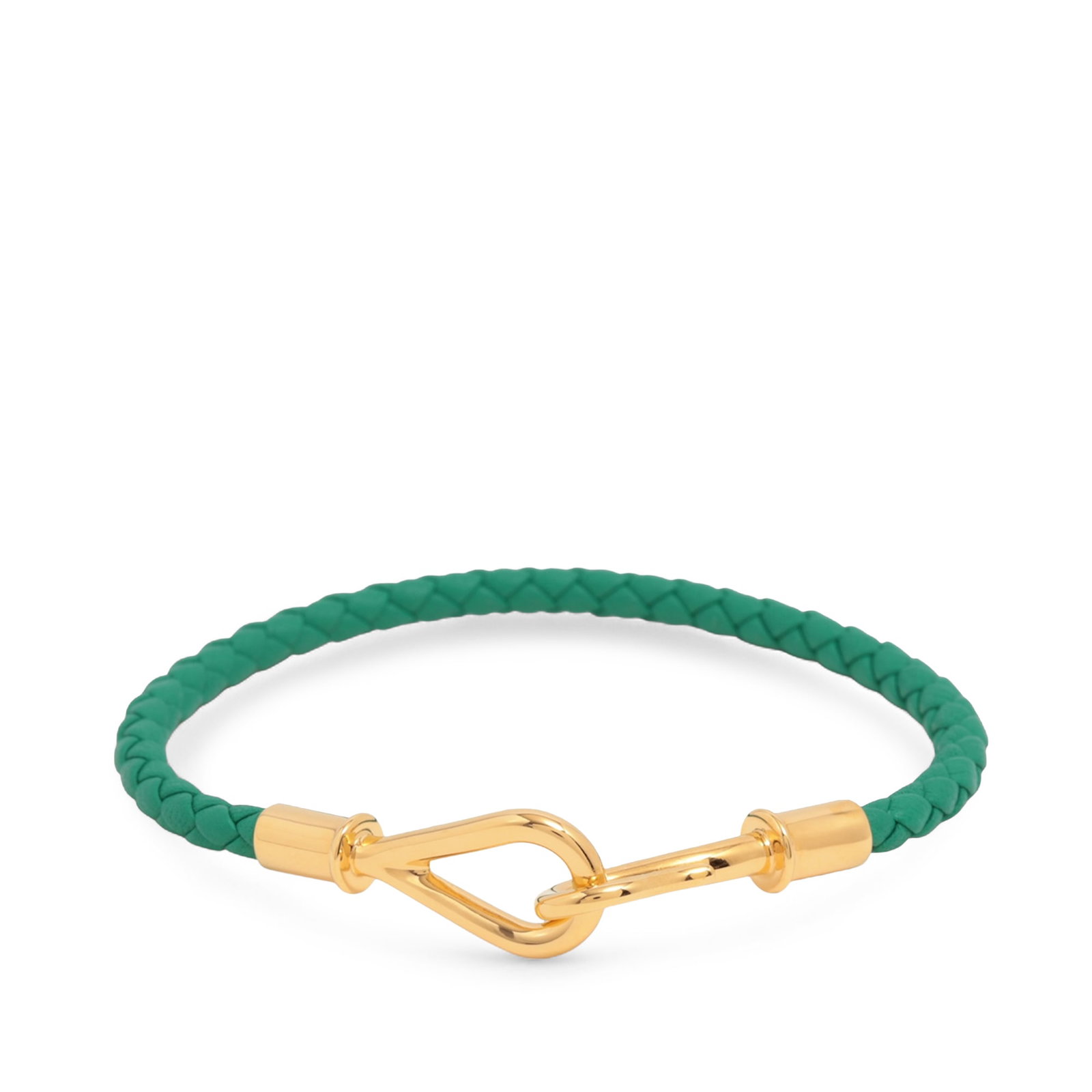 Hermes Green Leather Braided Hook Closure Bracelet (1 of 6)