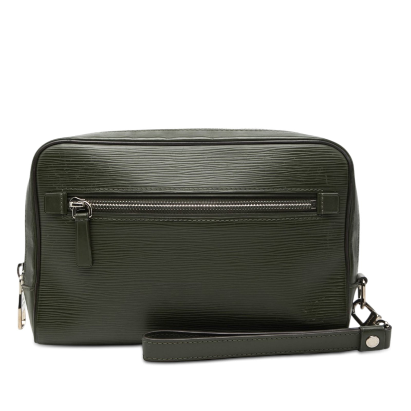 Louis Vuitton Epi Neo Hoche Green Leather Wristlet Bag: Louis Vuitton Epi Neo Hoche Green Leather Wristlet Bag The Louis Vuitton Epi Neo Hoche Clutch features a distinctive epi leather body in green, complemented by a flat leather wrist strap. It is design