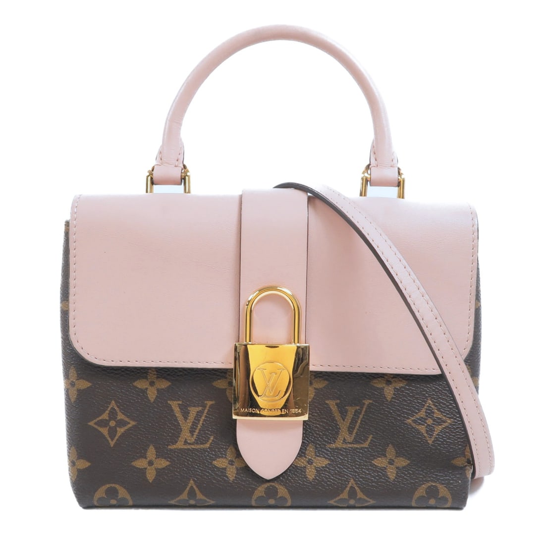 Louis Vuitton Locky BB Monogram 2 Way Shoulder Bag Brown Pink: Louis Vuitton Locky BB Monogram 2 Way Shoulder Bag Brown Pink Louis Vuitton Locky BB 2-way shoulder bag in Monogram brown with pink accents. Crafted in PVC coated canvas, this women's bag is made in F