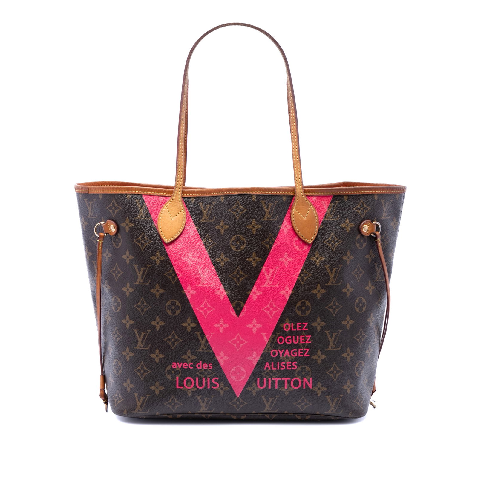 Louis Vuitton Neverfull MM Monogram V Print Limited Edition Bag: Louis Vuitton Neverfull MM Monogram V Print Limited Edition Bag This Louis Vuitton Limited Edition Monogram Grenade V Neverfull MM features the iconic monogram canvas with a distinctive V print. It is