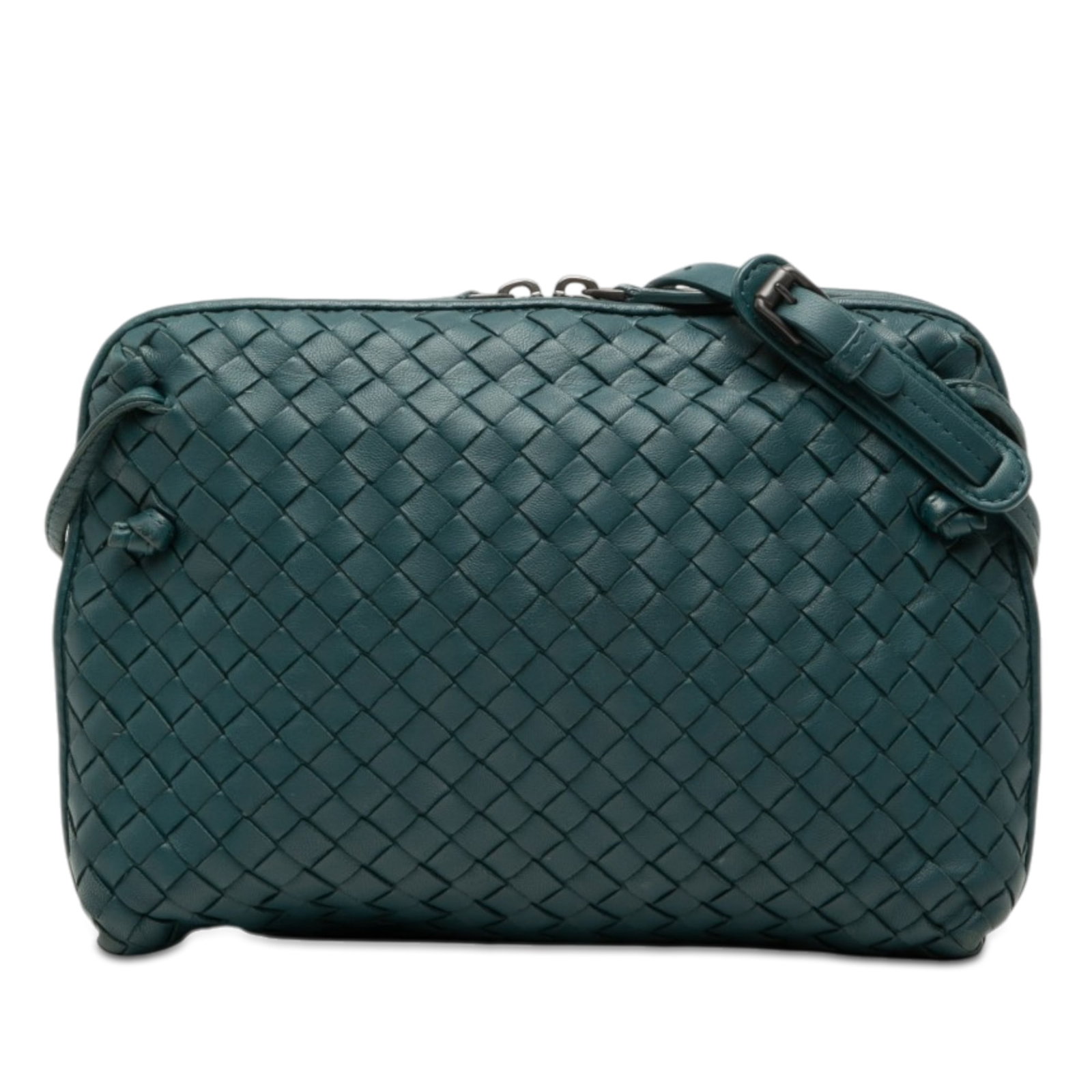 Blue Leather Crossbody Bottega Veneta Nodini Intrecciato Nappa: Blue Leather Crossbody Bottega Veneta Nodini Intrecciato Nappa Bottega Veneta Nodini crossbody bag in blue nappa intrecciato leather. This crossbody style features the brand's signature woven leather 