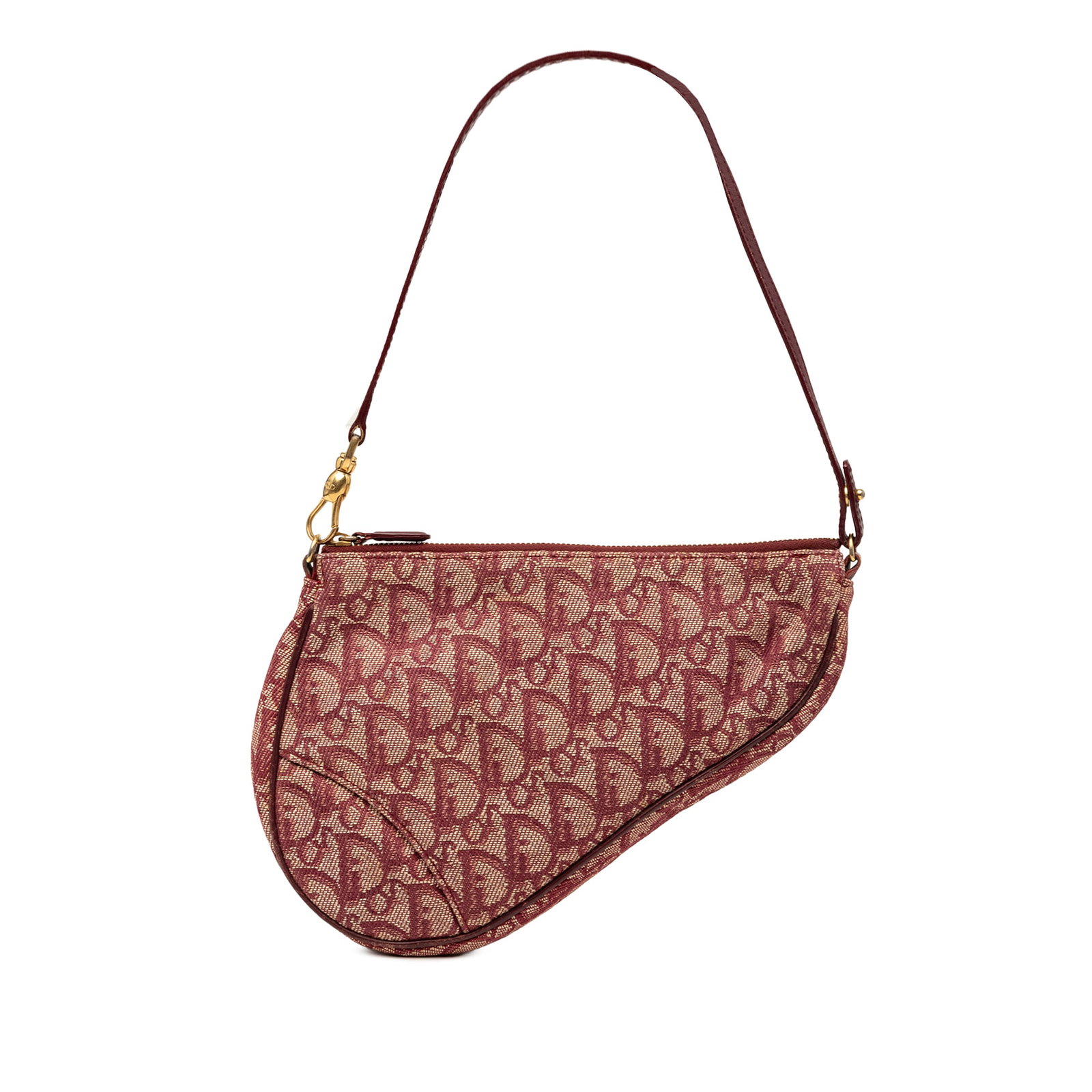 Dior Mini Saddle Jacquard Canvas Pochette: Dior Mini Saddle Jacquard Canvas Pochette This Mini Diorissimo Canvas Saddle Pochette features a jacquard fabric body with leather trim, a flat leather strap, and a top zip closure. The bag is designe