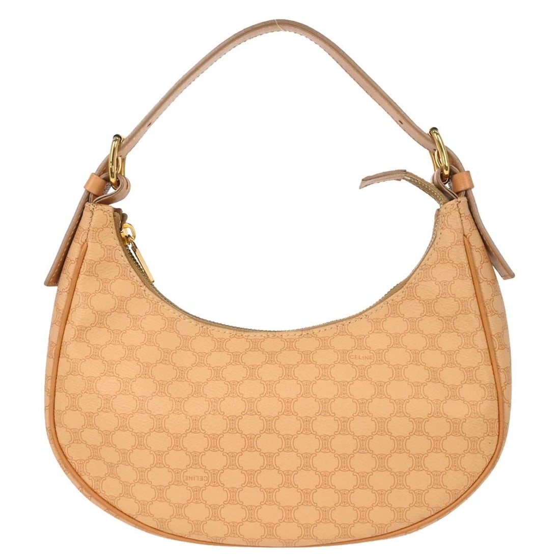 CELINE Macadam Small Beige PVC Leather Shoulder Hobo Bag: CELINE Macadam Small Beige PVC Leather Shoulder Hobo Bag Celine Macadam hobo handbag in beige PVC and leather with logo accents and a shoulder strap. This small women's bag is made in Italy and featur