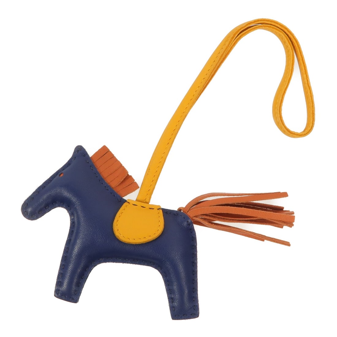 HERMES PM Rodeo Bag Charm Blue Lambskin France: HERMES PM Rodeo Bag Charm Blue Lambskin France Hermes Rodeo PM charm crafted in lambskin leather in blue. Made in France, this women's charm shows reasonable wear and tear consistent with condition gr