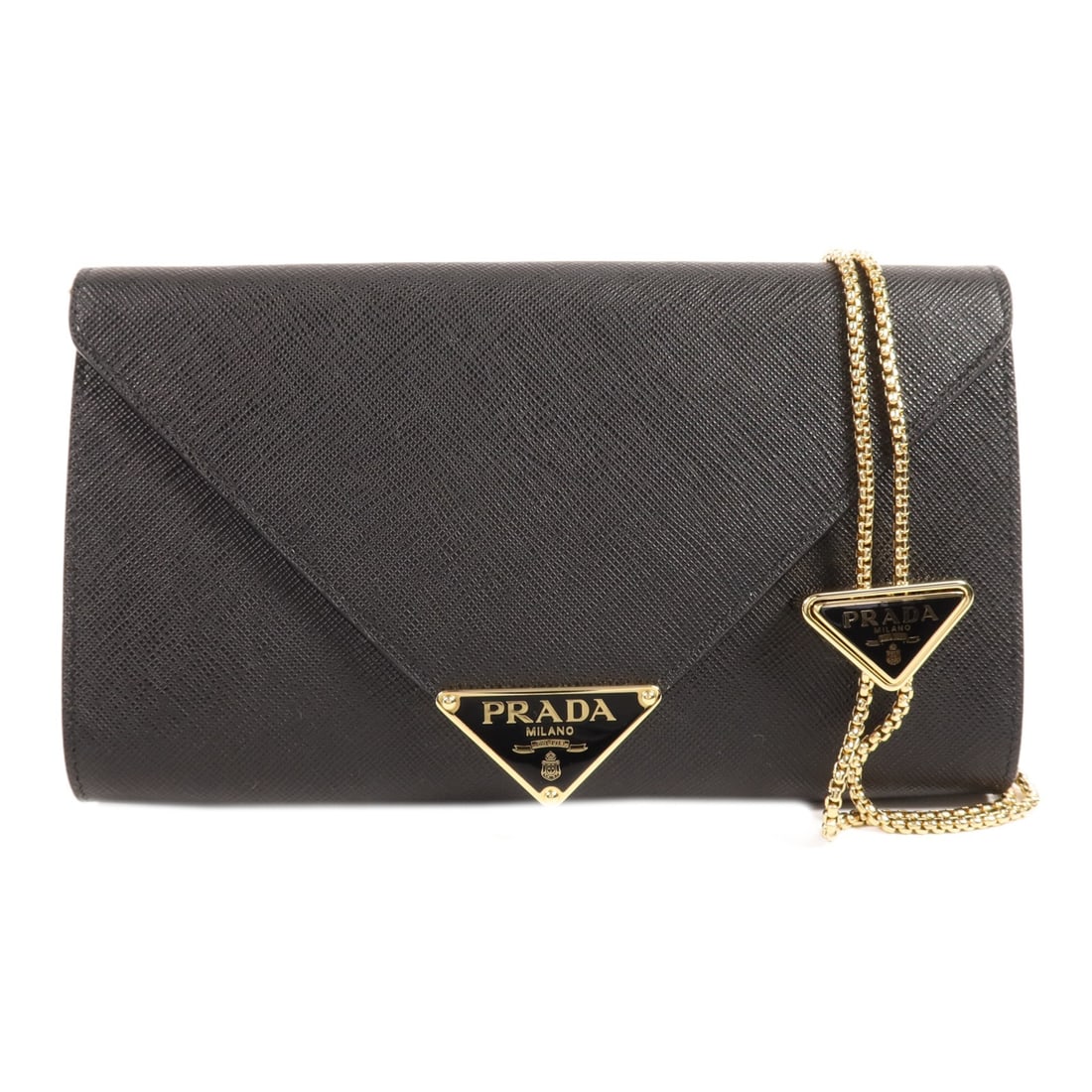 PRADA 1BP051 black calfskin shoulder bag chain strap: PRADA 1BP051 black calfskin shoulder bag chain strap Prada shoulder bag crafted from black calfskin leather with a chain strap design. Made in Italy, this women's bag offers a compact silhouette and i