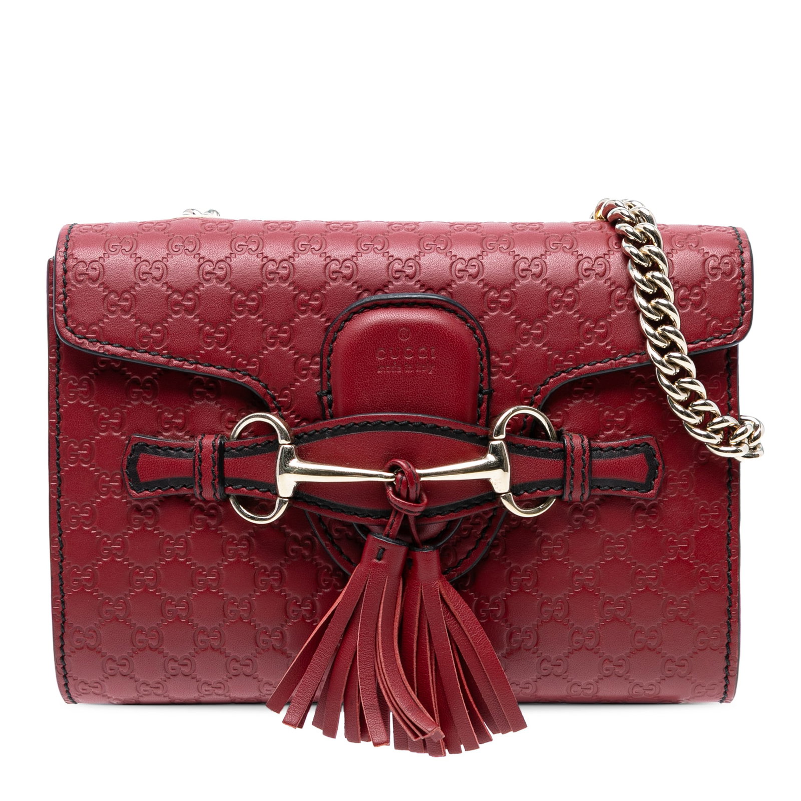 Gucci Mini Microguccissima Emily Red Leather Crossbody Bag: Gucci Mini Microguccissima Emily Red Leather Crossbody Bag Introducing the Gucci Mini Microguccissima Emily Crossbody, a stylish accessory crafted with an embossed leather body in a vibrant red hue. T