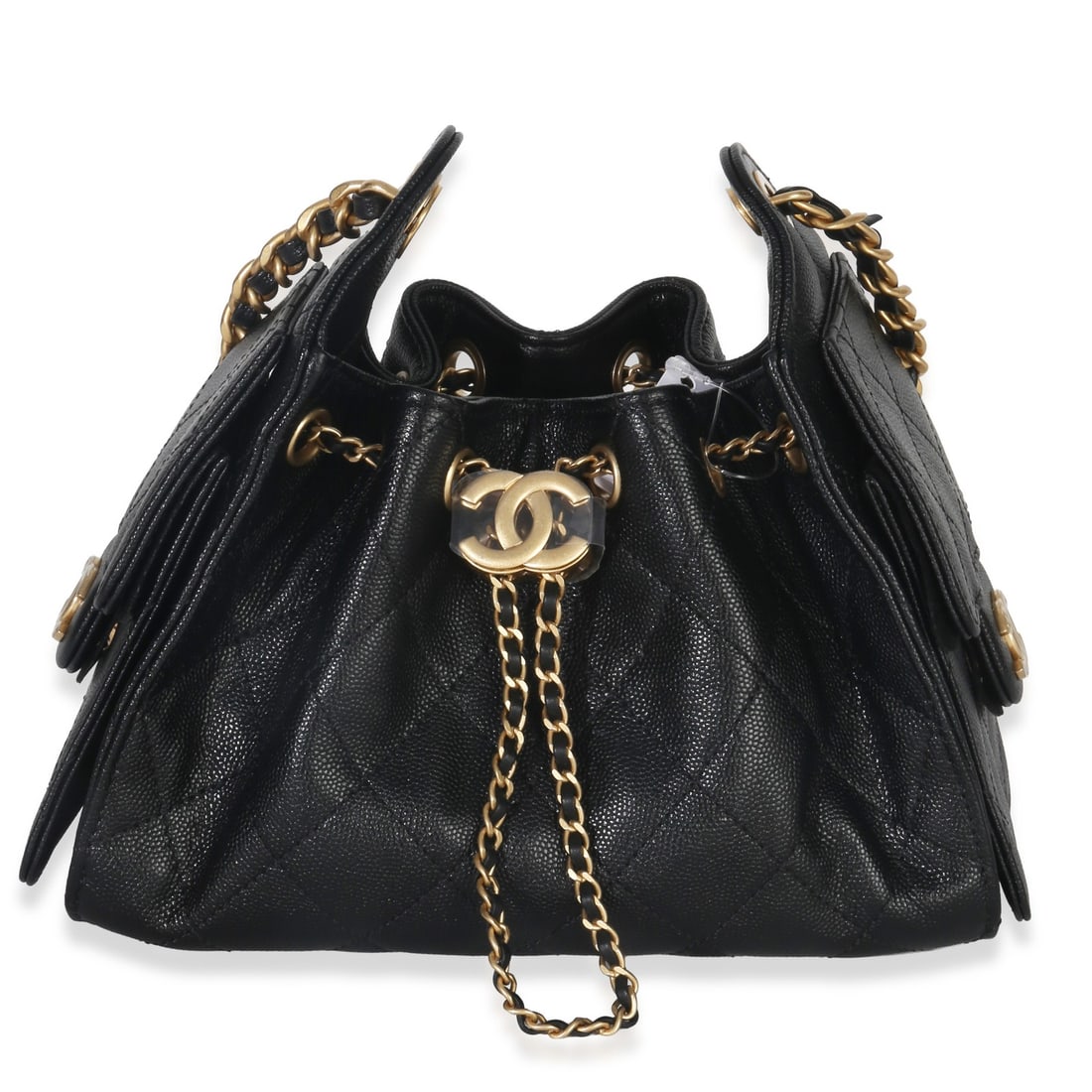 Chanel Mini 25 Hobo Black Quilted Caviar Leather Handbag: Chanel Mini 25 Hobo Black Quilted Caviar Leather Handbag This Chanel Mini Chanel 25 Hobo handbag features a classic black quilted caviar leather exterior with gold-tone hardware. The mini-sized should