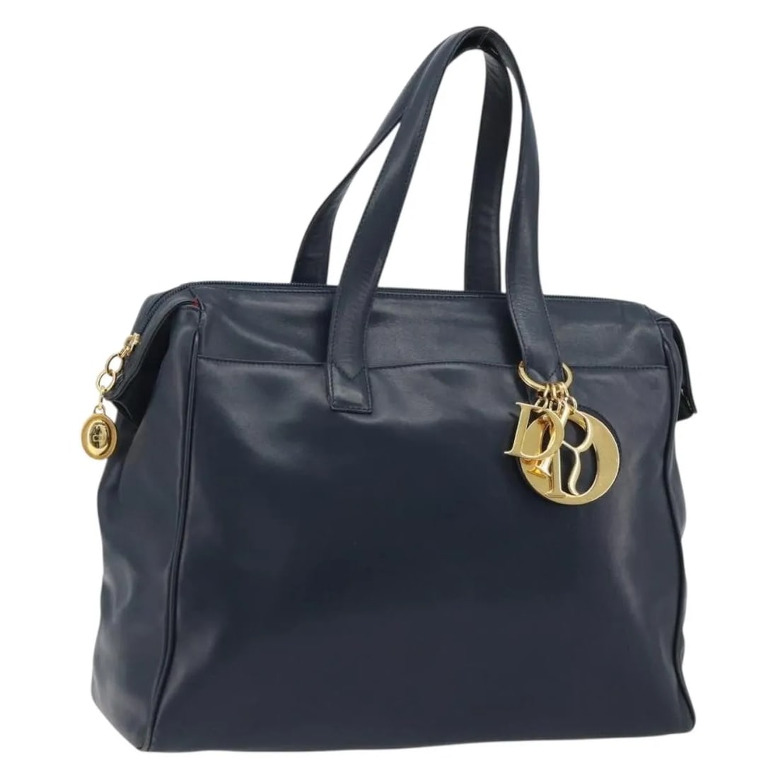 Christian Dior Vintage Navy Leather Handbag 34cm: Christian Dior Vintage Navy Leather Handbag 34cm Vintage Christian Dior leather bag in navy with a structured silhouette and Italian craftsmanship. This pre-owned piece is in good condition with visib