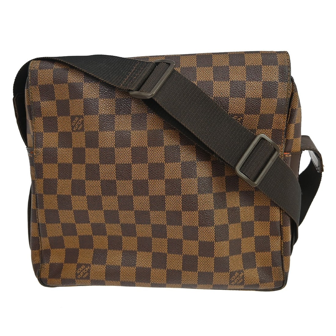 Louis Vuitton Naviglio Damier Canvas Shoulder Bag Brown N45255: Louis Vuitton Naviglio Damier Canvas Shoulder Bag Brown N45255 Vintage Louis Vuitton Naviglio shoulder bag in Damier Ebene canvas with leather trim and a flap magnetic closure. This medium bag feature