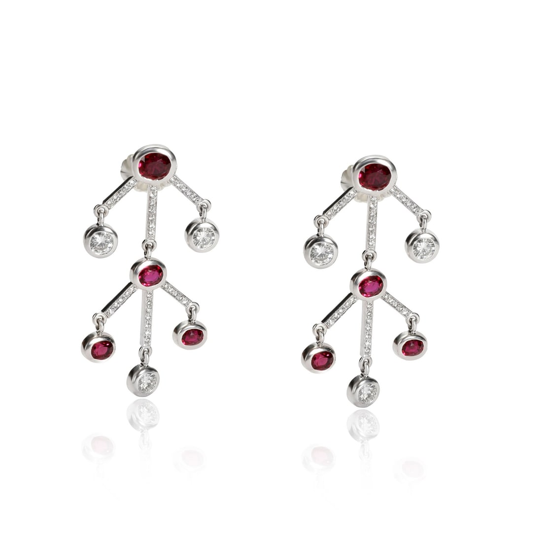 Solange Azagury-Partridge Ruby Diamond Earrings 18KT White Gold IGI Certified: Solange Azagury-Partridge Ruby Diamond Earrings 18KT White Gold IGI Certified Exquisite Solange Azagury-Partridge fashion earrings featuring vibrant red rubies and sparkling diamonds, crafted in luxur