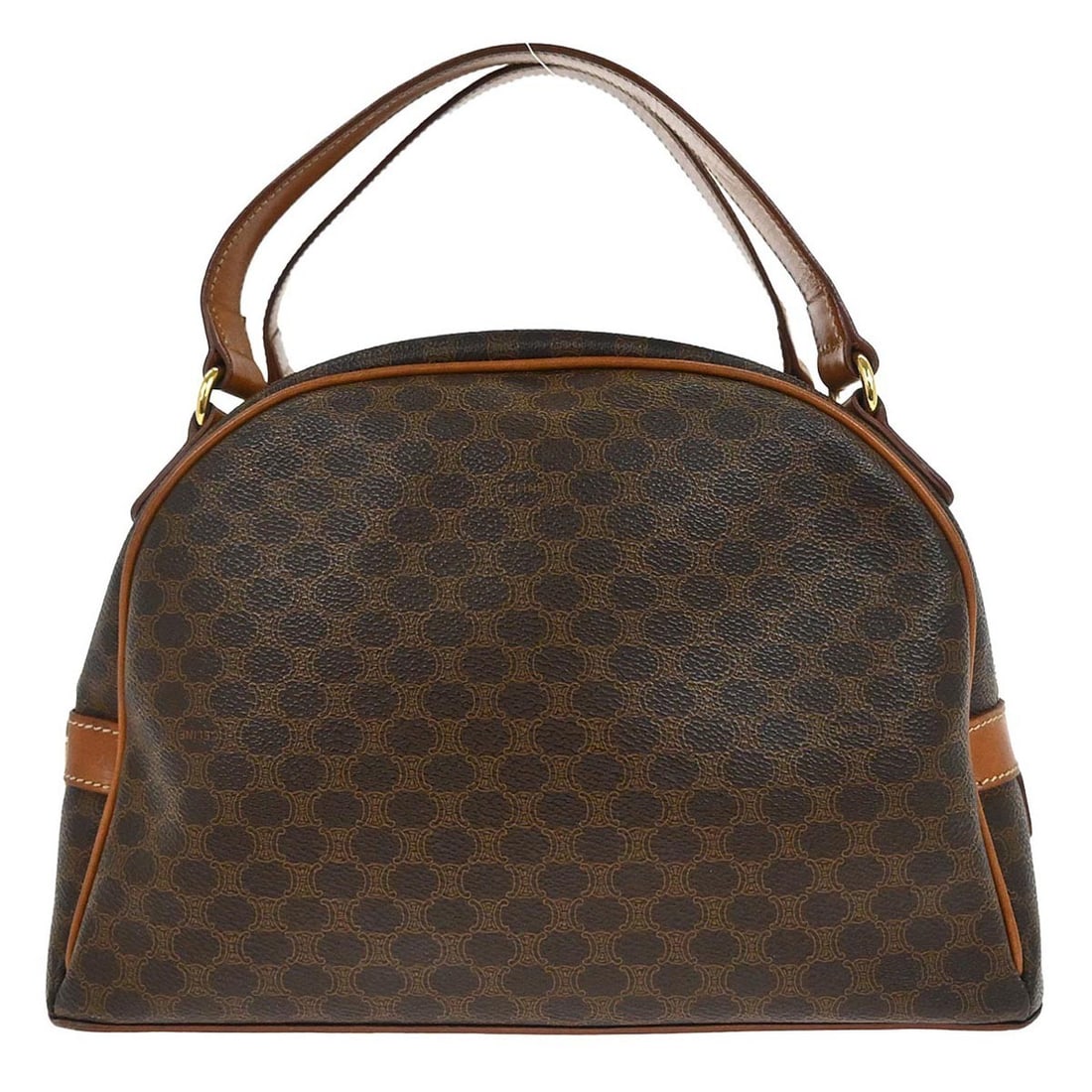 CELINE Macadam Brown PVC Top Handle Handbag Italy: CELINE Macadam Brown PVC Top Handle Handbag Italy Celine Macadam top handle handbag in brown PVC with leather trim and double handles. This medium handbag features the Macadam pattern with logo accent
