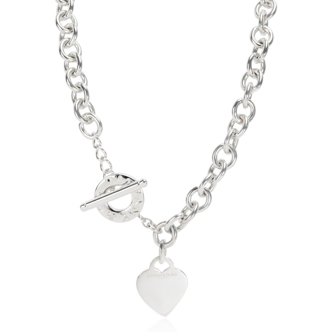 Tiffany & Co. Heart Tag Sterling Silver Toggle Necklace 16 in: Tiffany & Co. Heart Tag Sterling Silver Toggle Necklace 16 in Tiffany & Co. Heart Tag necklace crafted in sterling silver with a toggle clasp. This pre-owned women's necklace from the Heart Tag collec