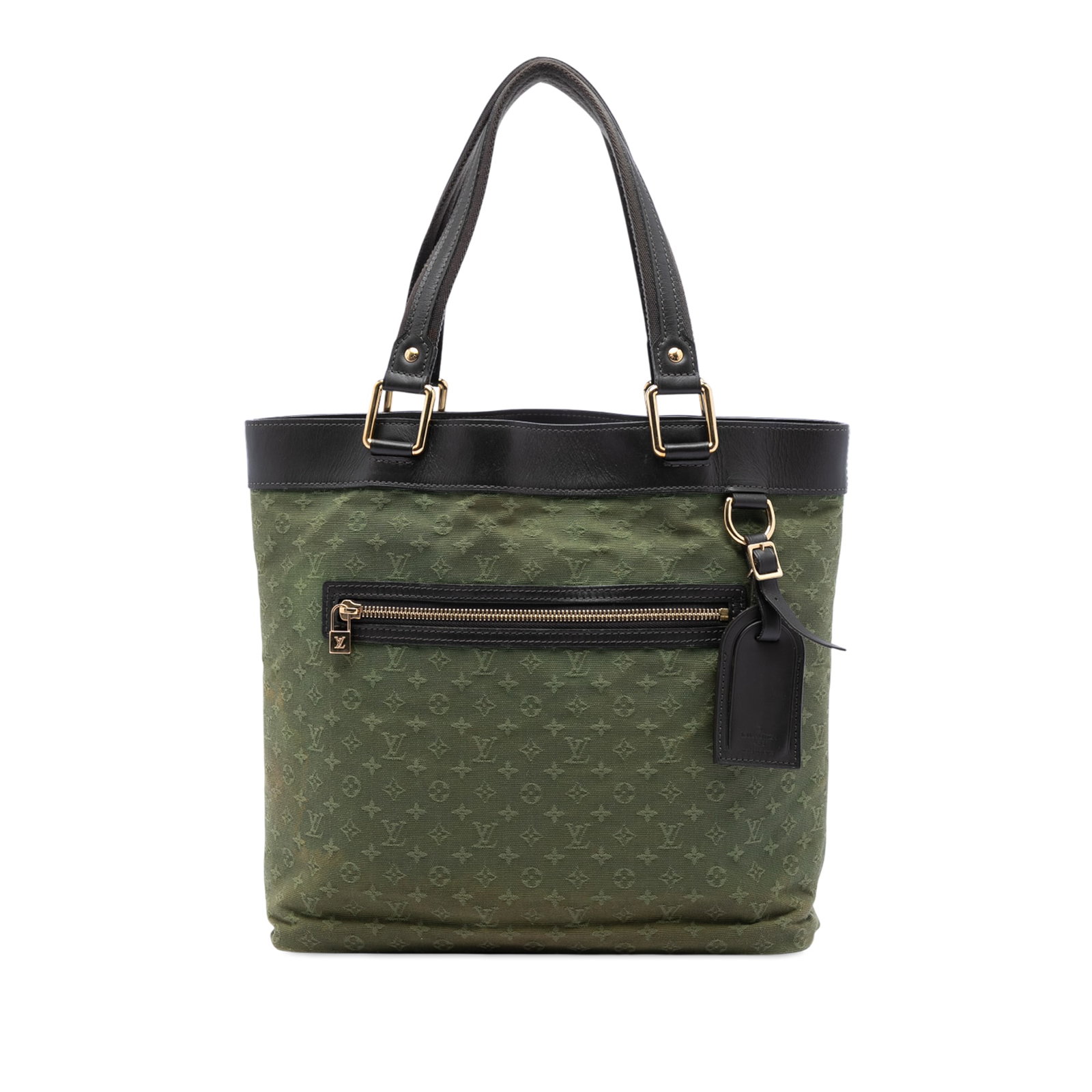 Louis Vuitton Lucille GM Green Monogram Mini Lin Canvas Tote Bag: Louis Vuitton Lucille GM Green Monogram Mini Lin Canvas Tote Bag The Louis Vuitton Monogram Mini Lin Lucille GM is a stylish bag crafted from fabric canvas with leather trim. It features flat leather 