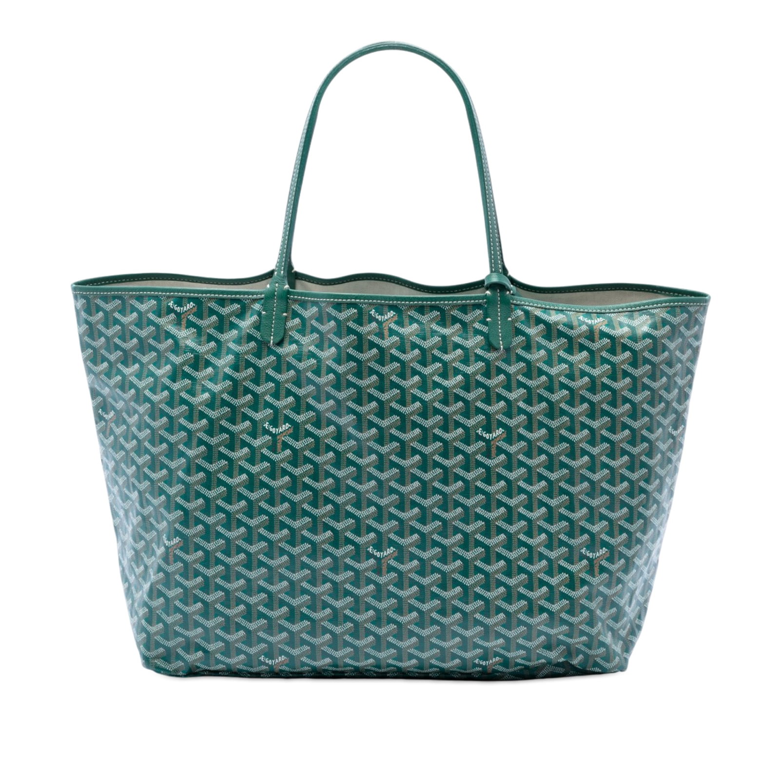 Goyard Saint Louis GM Goyardine Tote Bag Green: Goyard Saint Louis GM Goyardine Tote Bag Green The Goyardine Saint Louis GM is a tote bag featuring a coated canvas body with leather trim, flat leather handles, an open top, and an included pouch. Co